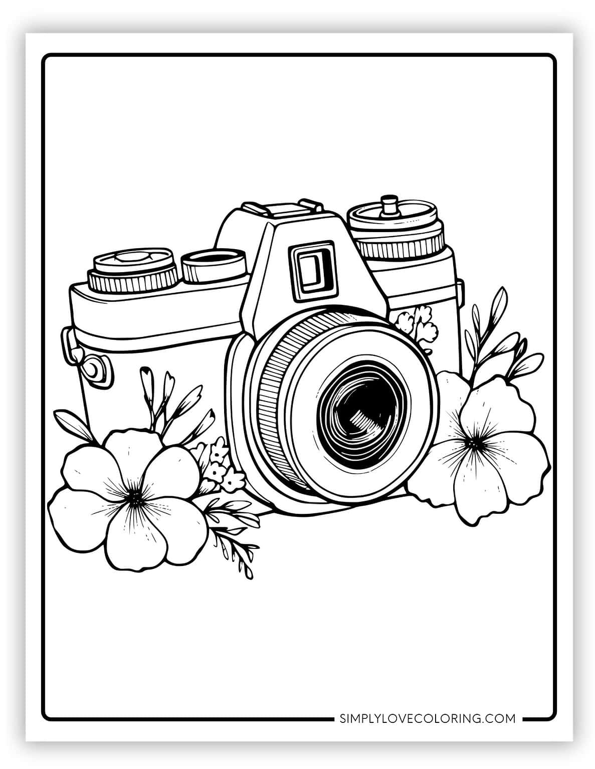 Camera Among Flowers Coloring Page