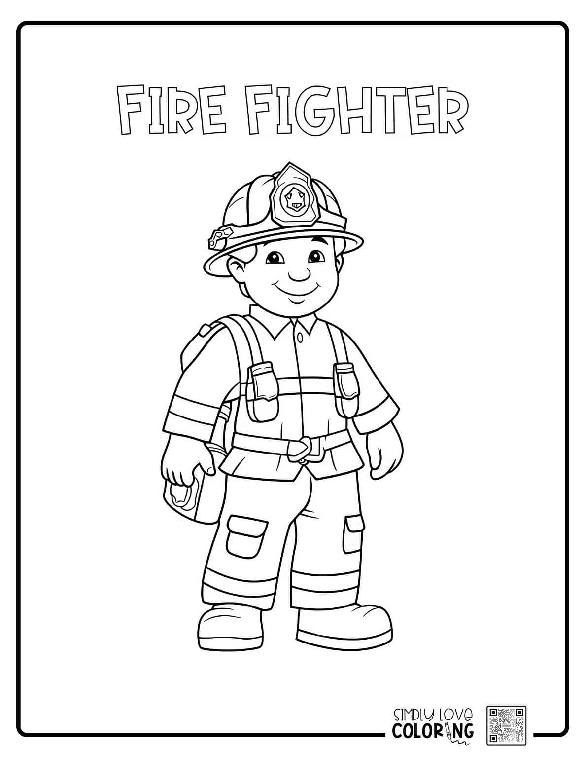 Fire Fighter Coloring Pages Free - Fire Fighter Smiling Standing In Full Uniform Free Fire Fighters Coloring Pages Simplylovecoloring.com 1187x1536
