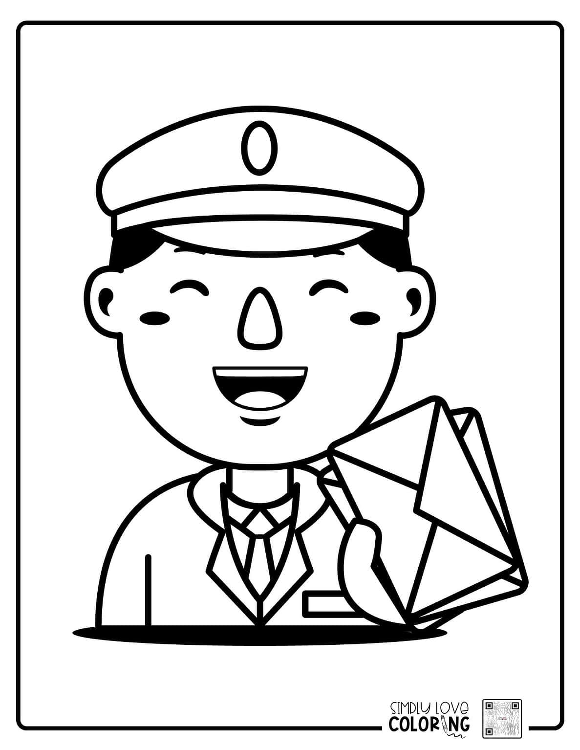 27 Mail Carrier Coloring Pages - Smiling Mailman Holding Envelopes Free Mailman Coloring Pages Simplylovecoloring.com 1187x1536 