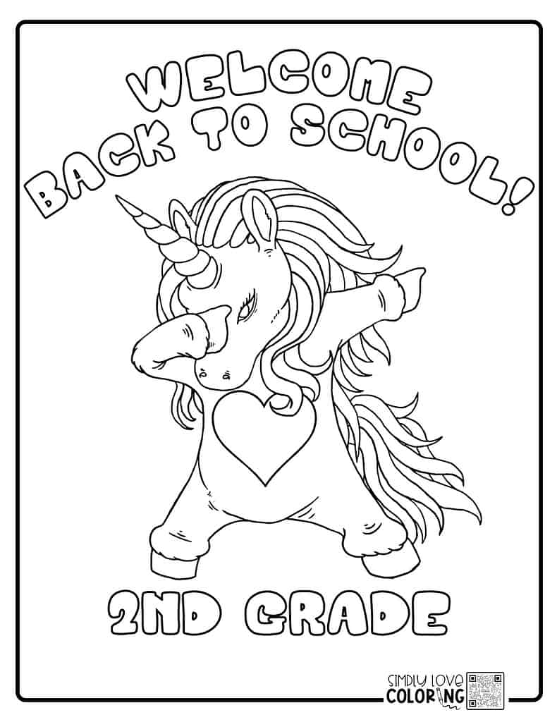 Welcome back to school 2nd grade with unicorn dabbing free back to school coloring pages simplylovecoloring.com