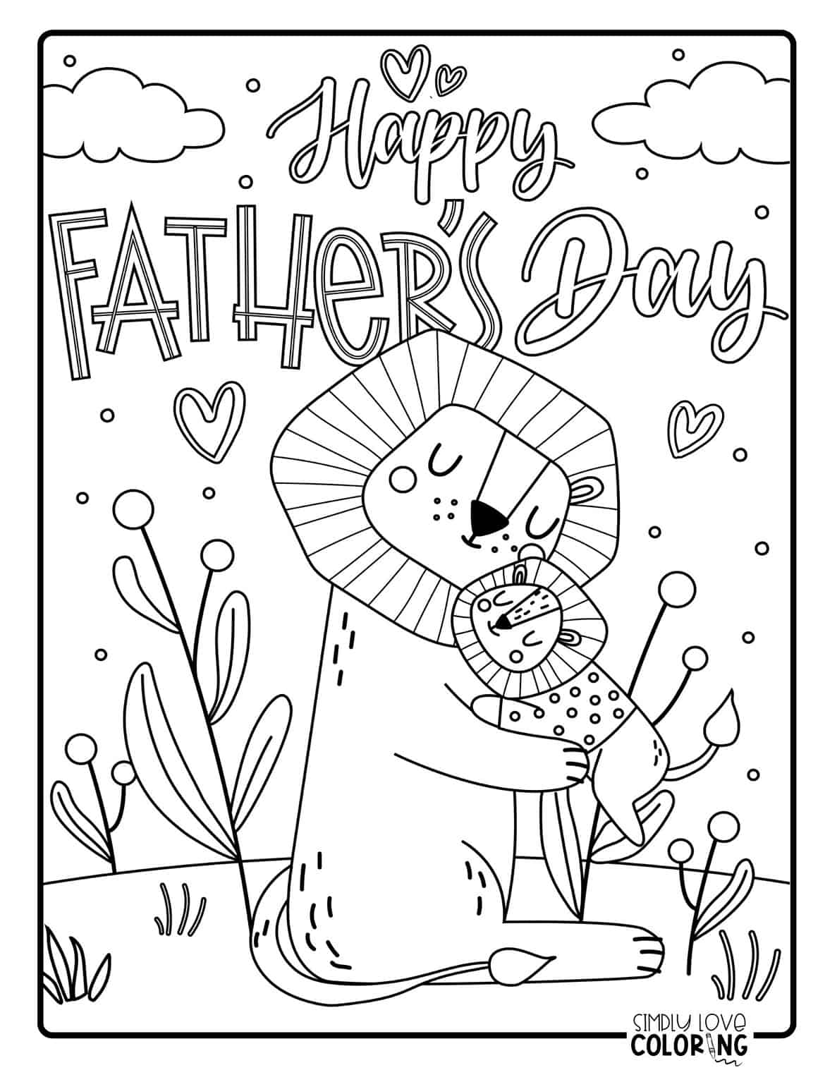 45 Father 39 s Day Coloring Pages - Happy Fathers Day Lion Hugging Baby Lion Free Fathers Day Coloring Pages 1187x1536
