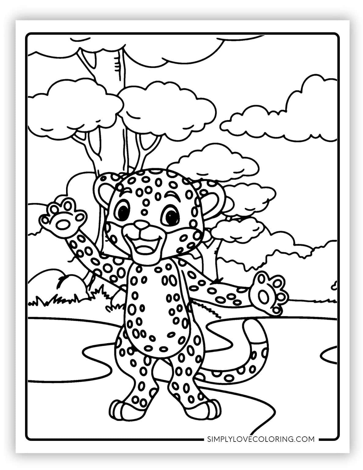 Cute waving cheetah coloring page