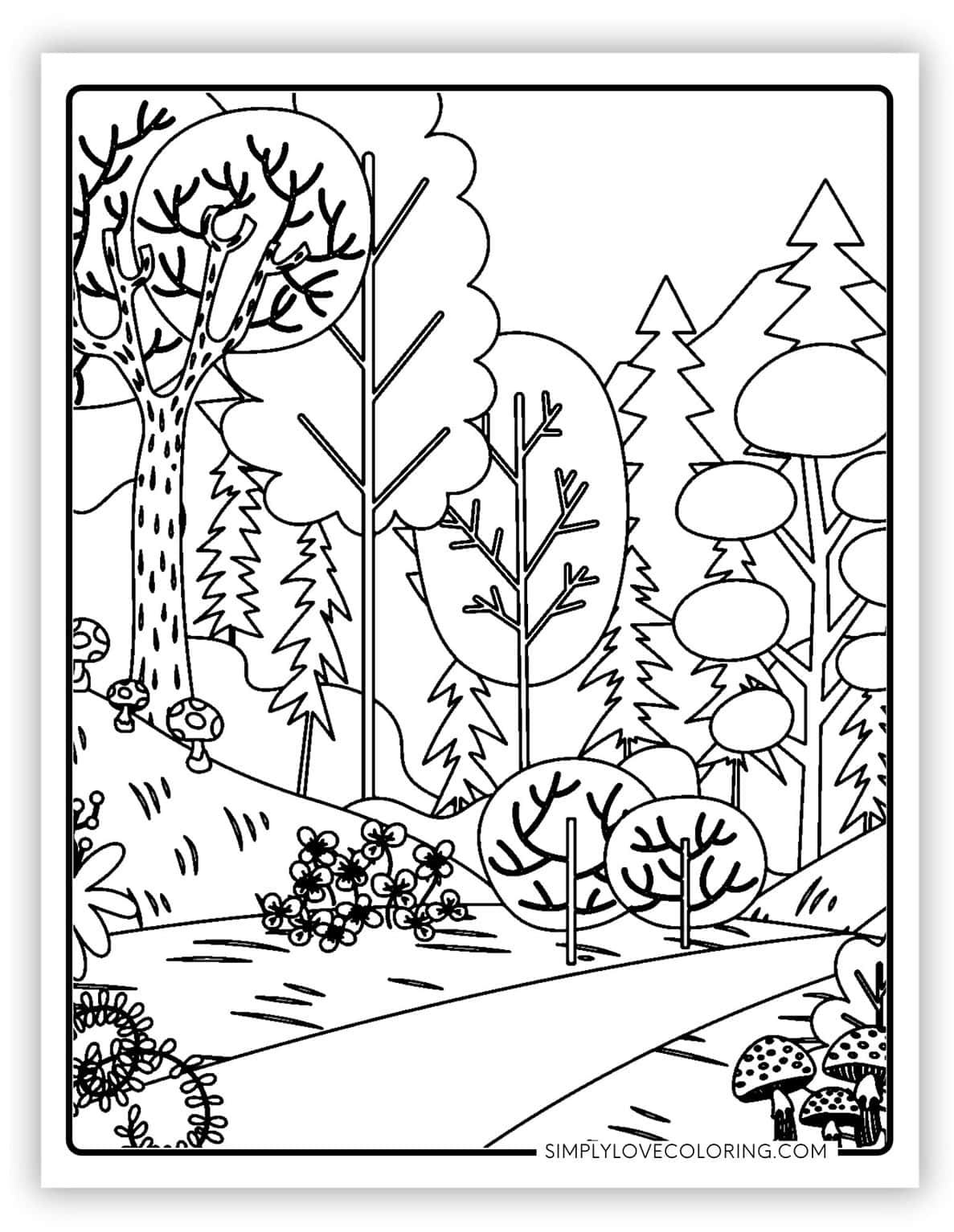 Forest Coloring Pages Free PDF - Forest Filled With A Variety Of Different Types Of Trees Forest Coloring Pages 1187x1536