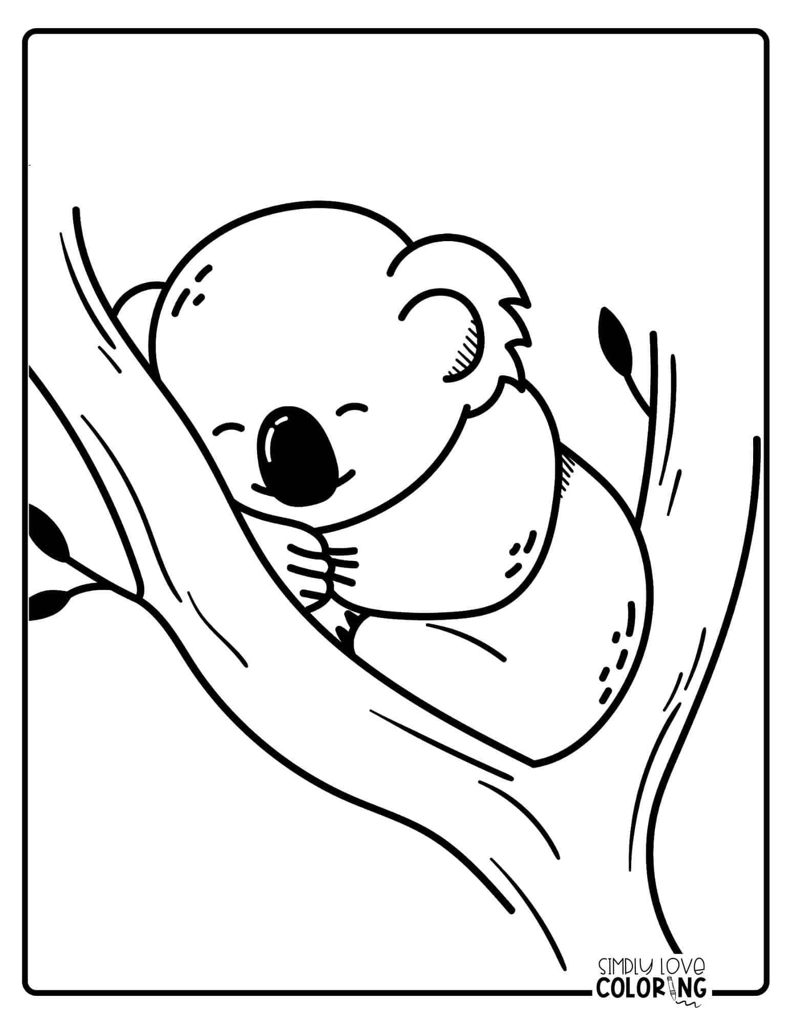 Koala Bear Coloring Pages Free - Koala Sleeping In Tree SimplyLoveColoring.Com