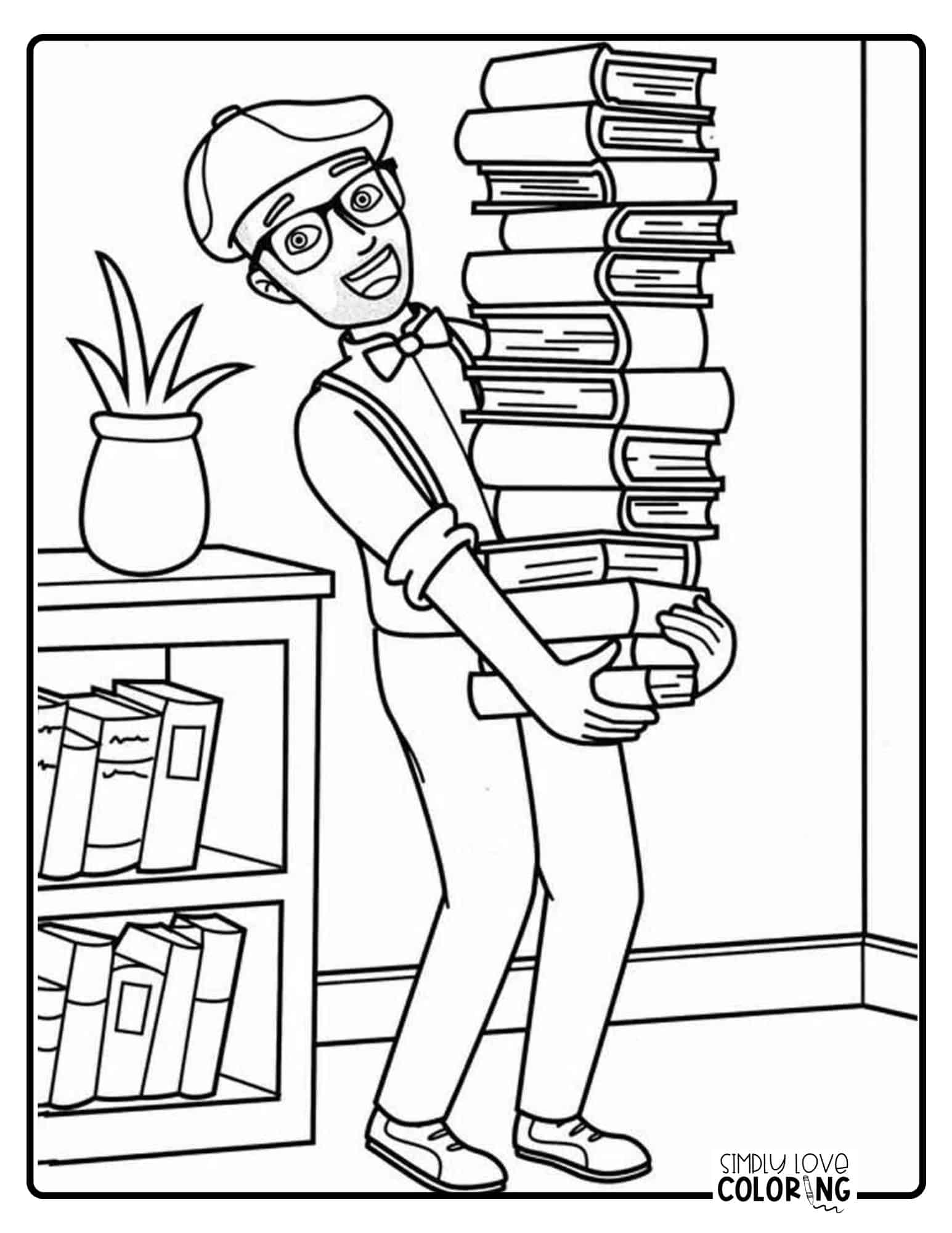 Free Blippi Coloring Pages Simply - Blippi Holding A Stack Of Books Free Blippi Coloring Pages Simplyloveprintables.com 