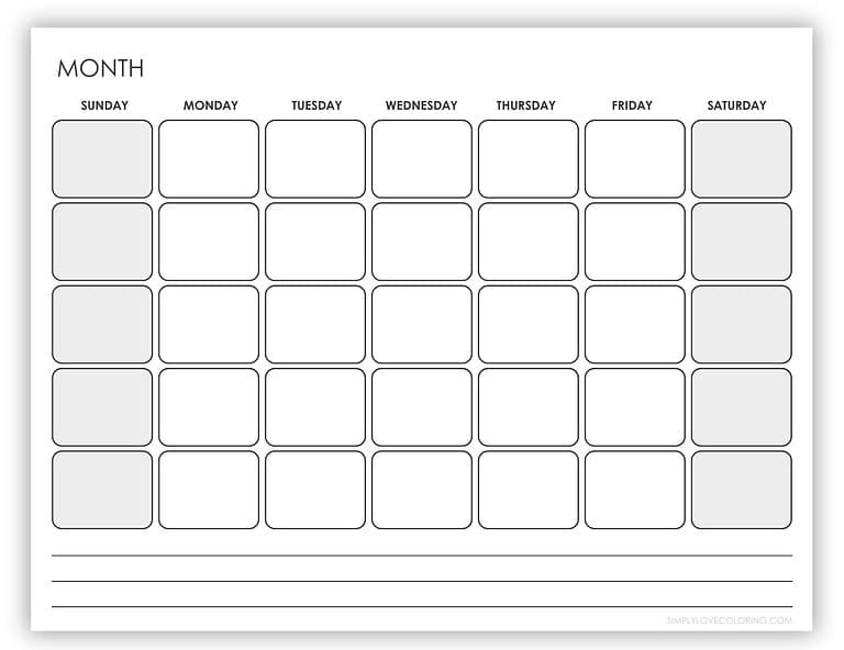 19 Blank Calendars (Free PDF Printables) - Simply Love Coloring