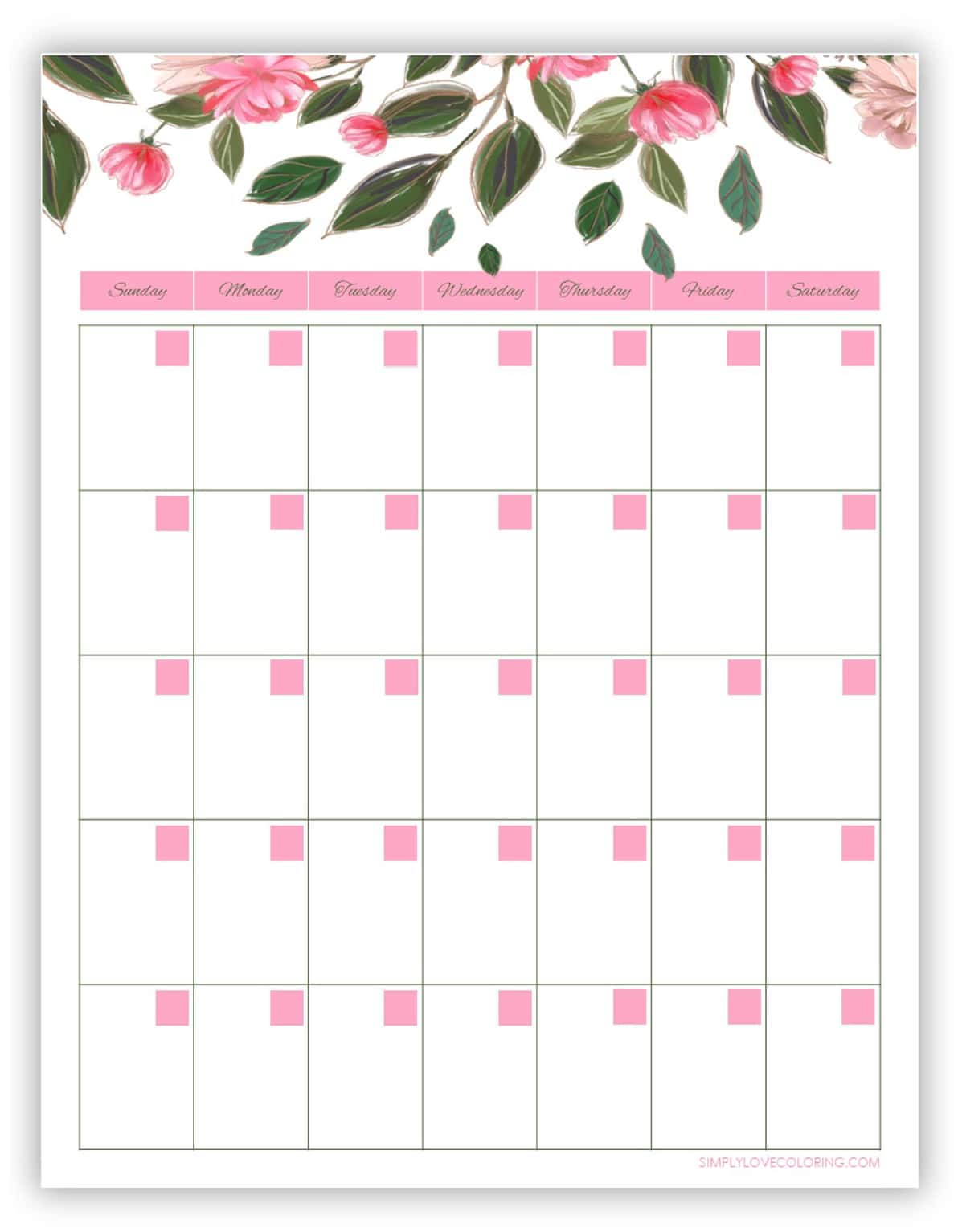 19 Blank Calendars (Free PDF Printables) - Simply Love Coloring