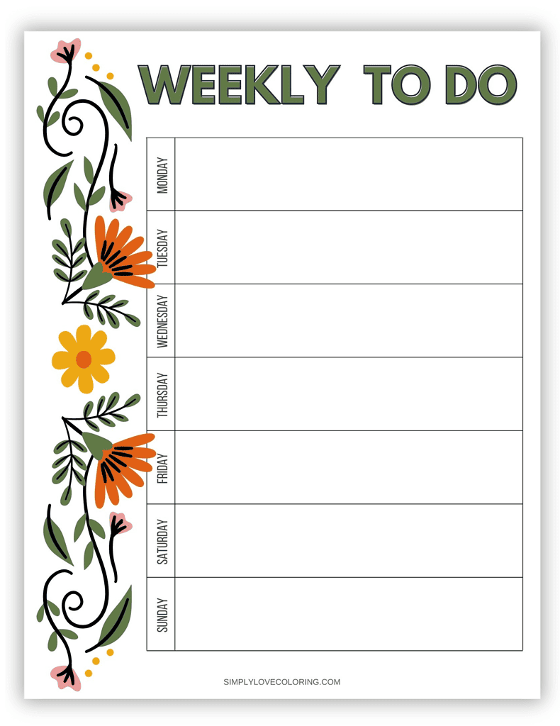 Floral border printable weekly to do lists simplylovecoloring.com