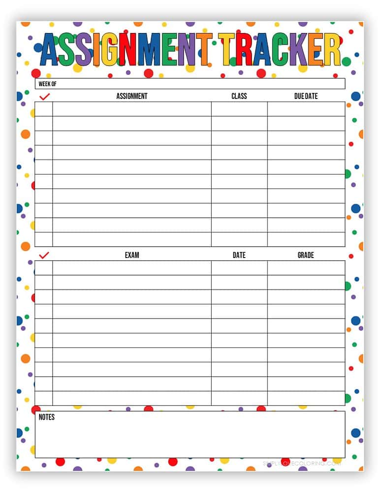Assignment Trackers (Free PDF Printables) - Simply Love Coloring