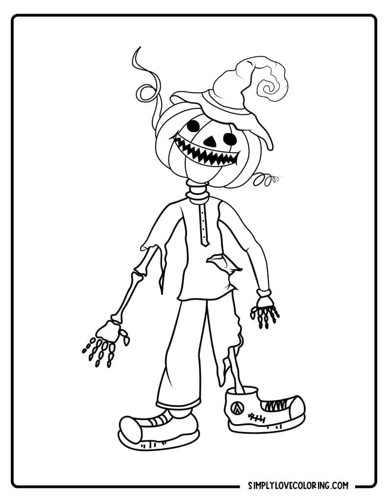 Skelton scarecrow Halloween coloring pages simplylovecoloring.com