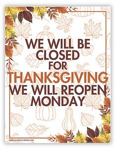11 Free Printable Closed for Thanksgiving Signs (PDF Printables ...