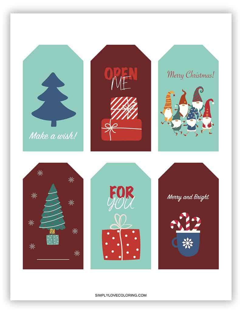 Blue burgundy printable Christmas tags 