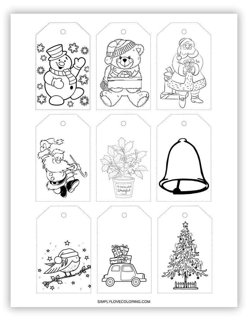 Coloring printable Christmas tags 