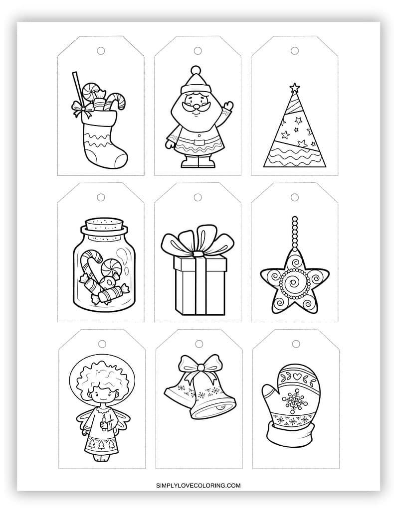 Cute coloring printable Christmas tags
