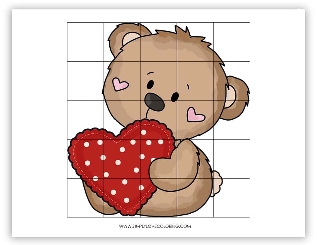 Cute bear holding heart Valentines Day jigsaw puzzle printable