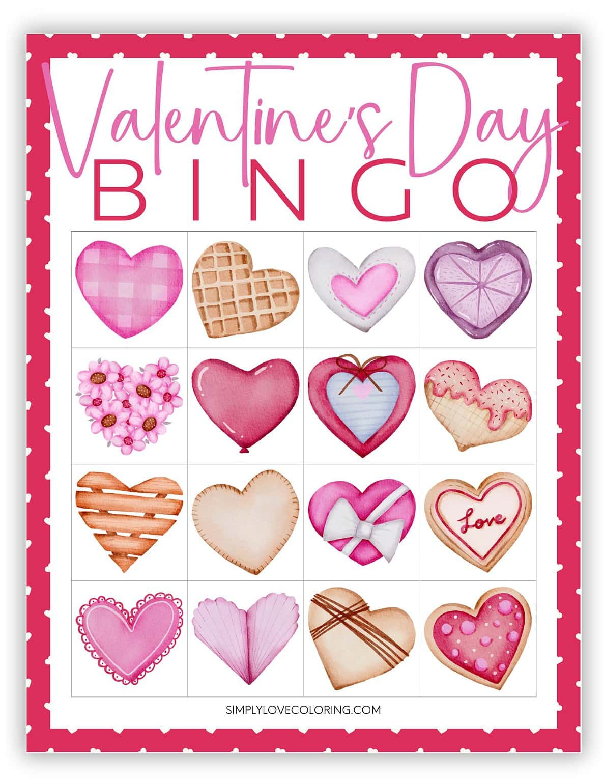 Printable Valentine Bingo Cards - Hearts 16 Block Printable Valentine Bingo Cards 1187x1536