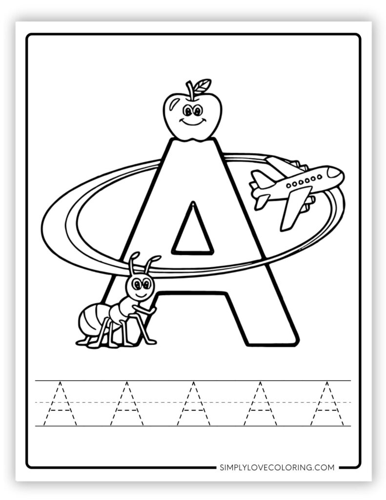 Uppercase A Alphabet and tracing free alphabet coloring page