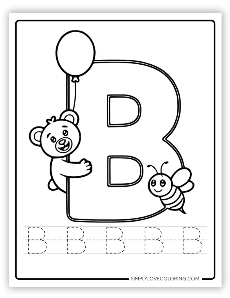 Uppercase B Alphabet and tracing free alphabet coloring page 