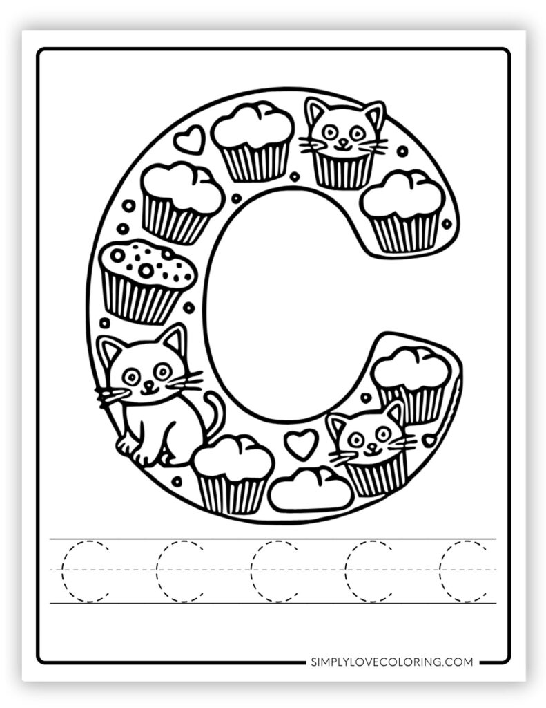 Uppercase C Alphabet and tracing free alphabet coloring page 