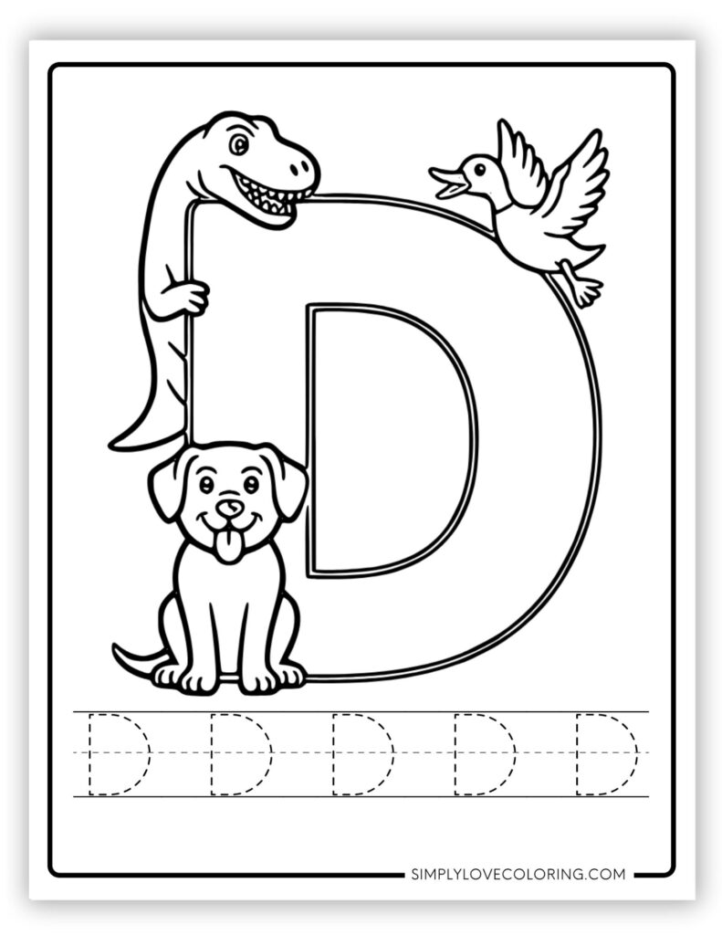Uppercase D Alphabet and tracing free alphabet coloring page