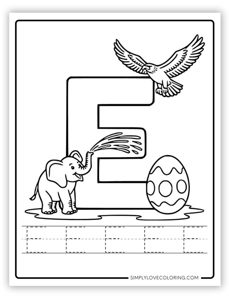 Uppercase E Alphabet and tracing free alphabet coloring page