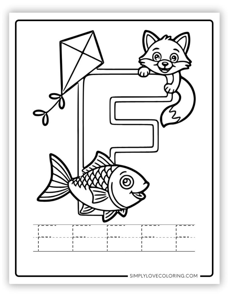 Uppercase F Alphabet and tracing free alphabet coloring page