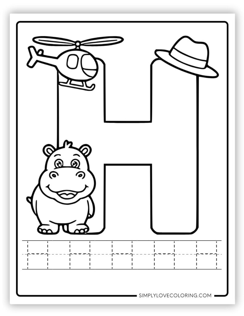Uppercase H Alphabet and tracing free alphabet coloring page