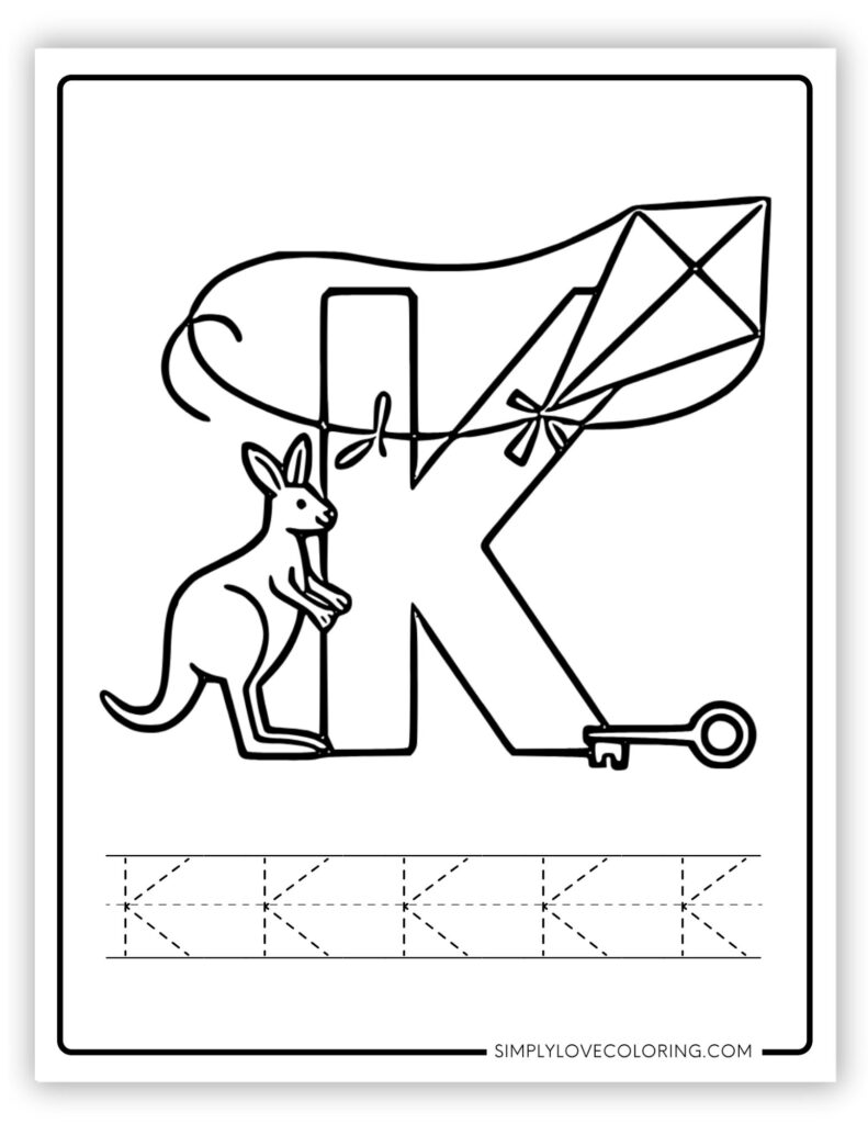 Uppercase K Alphabet and tracing free alphabet coloring page