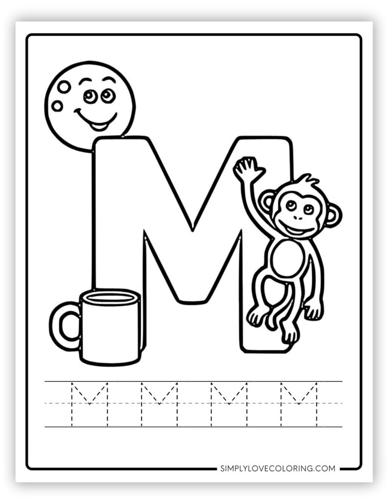 Uppercase M Alphabet and tracing free alphabet coloring page