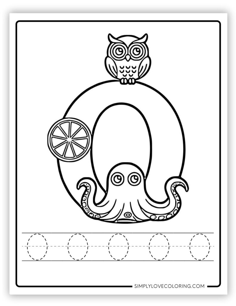 Uppercase O Alphabet and tracing free alphabet coloring page