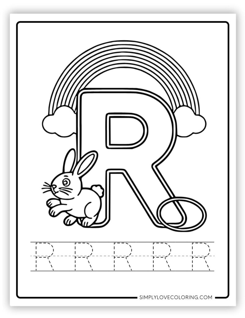 Uppercase R Alphabet and tracing free alphabet coloring page