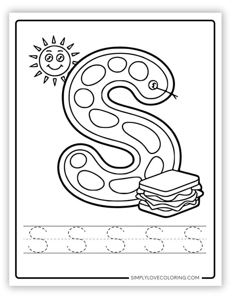 Uppercase S Alphabet and tracing free alphabet coloring page