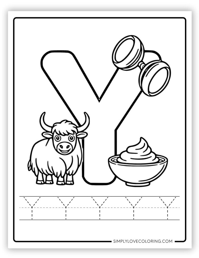 Uppercase Y Alphabet and tracing free alphabet coloring page