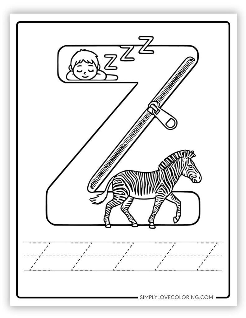Uppercase Z Alphabet and tracing free alphabet coloring page