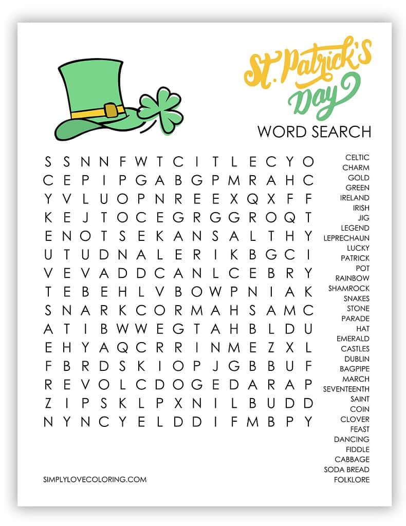 15 x 15 version 1 St. Patrick's Day word search