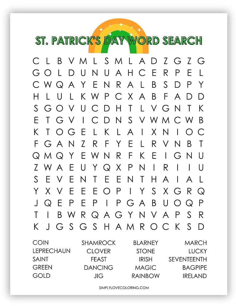 6 St. Patrick's Day Word Search Puzzles (Free PDF Printables) - Simply ...