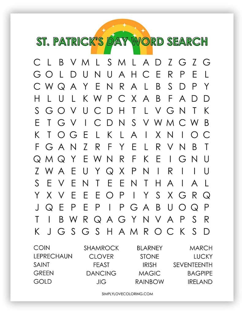 15 x 15 version 2 St. Patrick's Day word search
