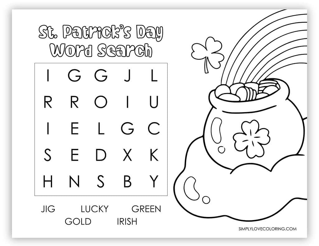 5 x 5 very easy St Patricks Day word search