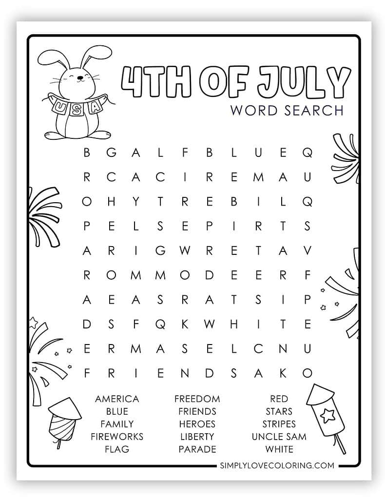 Cute coloring 4th of July word search
