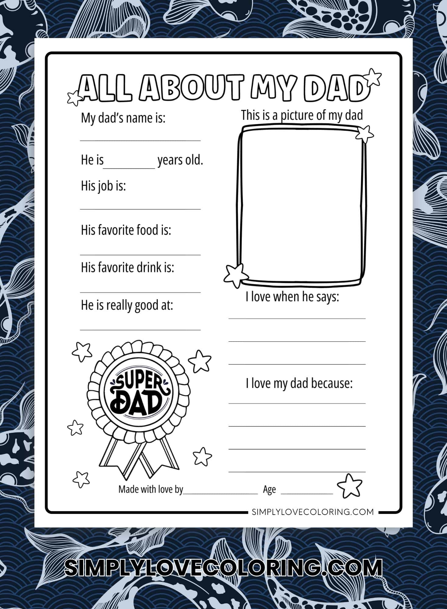 All About My Dad Coloring Pages