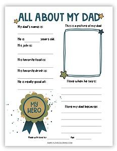 All About My Dad Worksheet (Free PDF Printables) - Simply Love Coloring