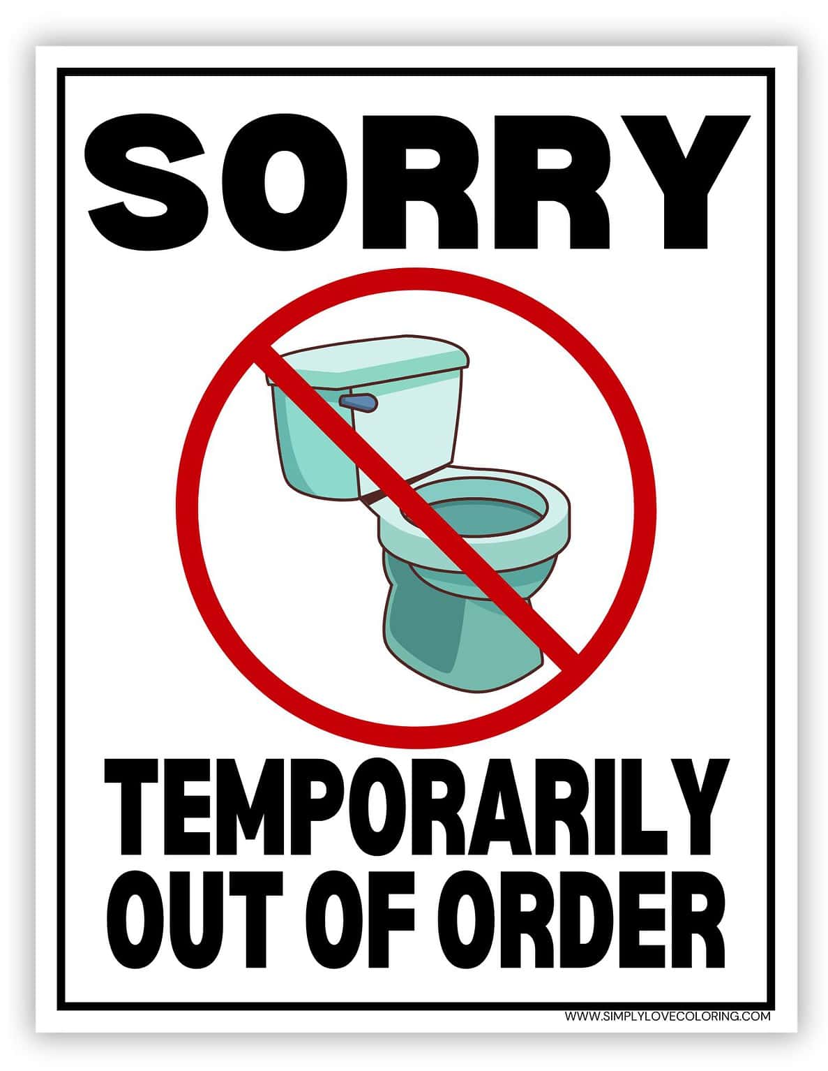 Toilet Out Of Order Sign Free PDF Printables Simply Love Coloring 