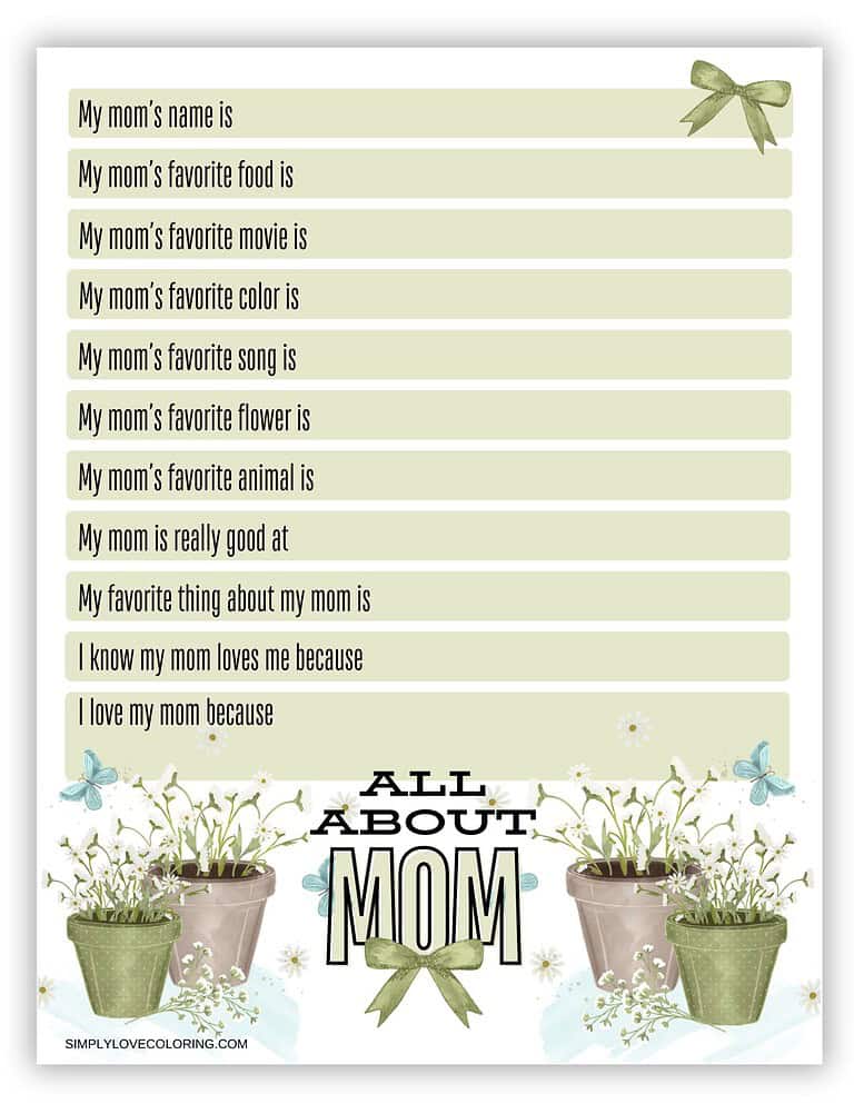 All About Mom Printables (Free PDF Downloads) - Simply Love Coloring