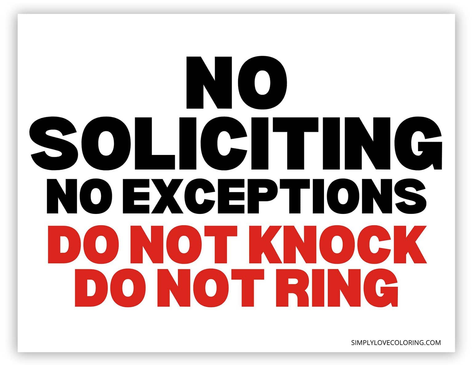 Printable No Soliciting Sign (Free PDF Downloads) - Simply Love Coloring