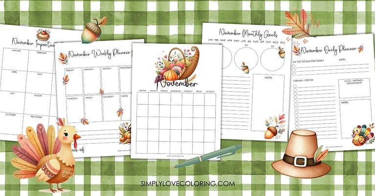 November Planner Printables (Free PDF Downloads) - Simply Love Coloring