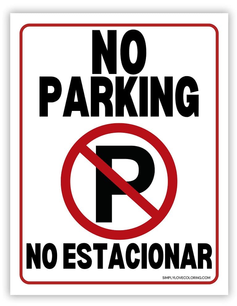 No Parking Sign Printable (Free PDF Download) - Simply Love Coloring