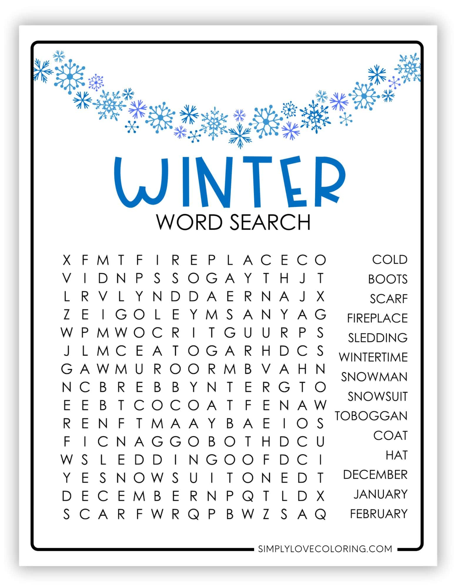 Winter Word Search (Free PDF Printables) Simply Love Coloring