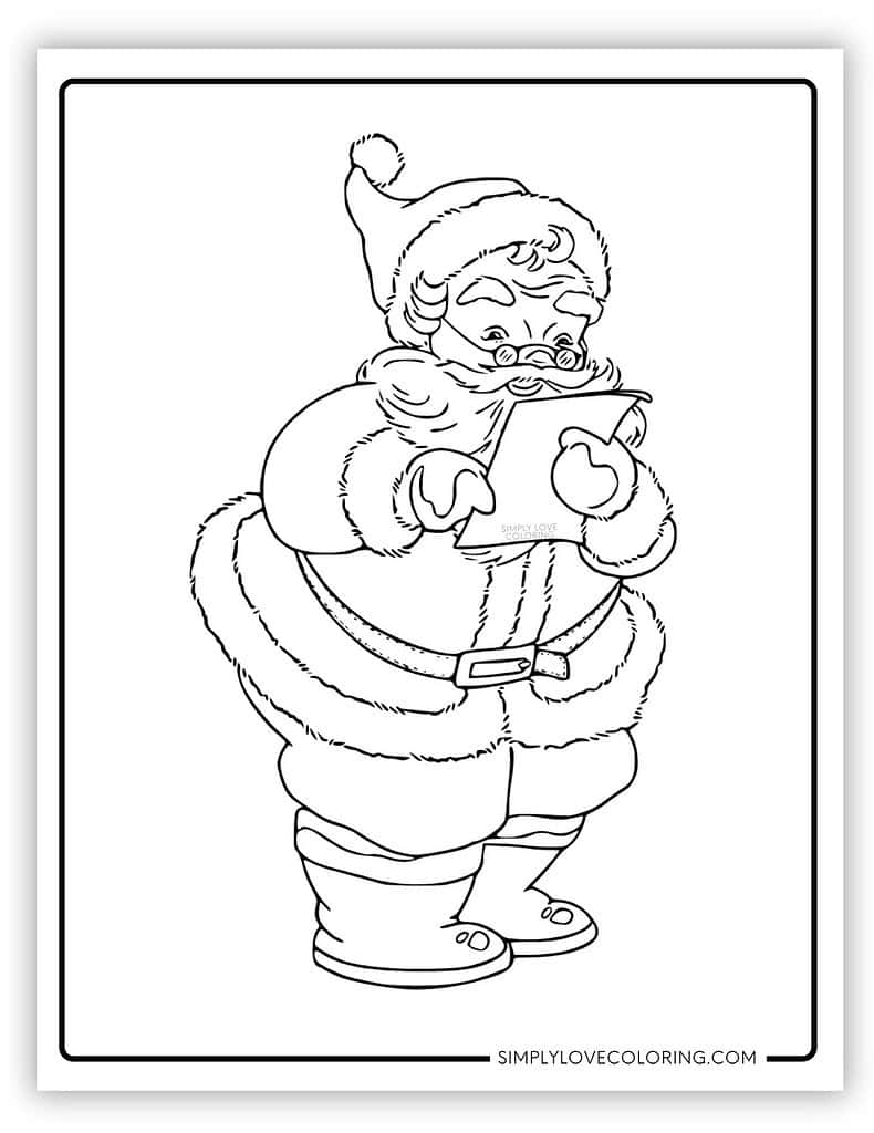 Santa Claus reading list vintage Christmas coloring pages
