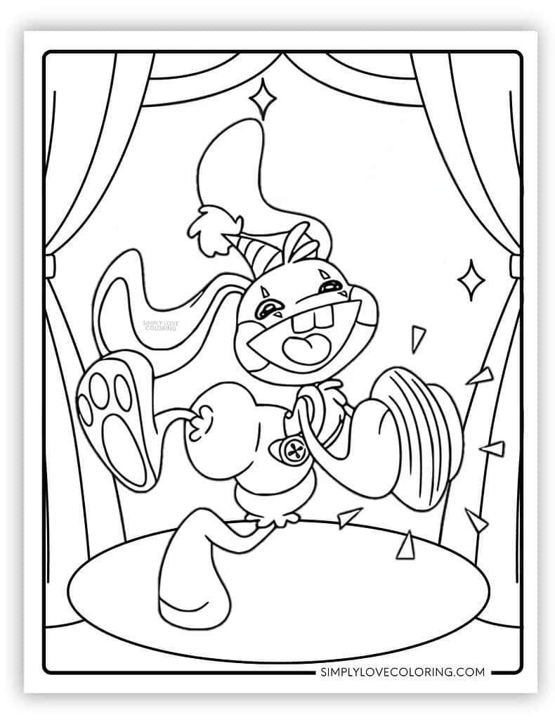 Bunzo Bunny performing on stage Poppy Playtime coloring page