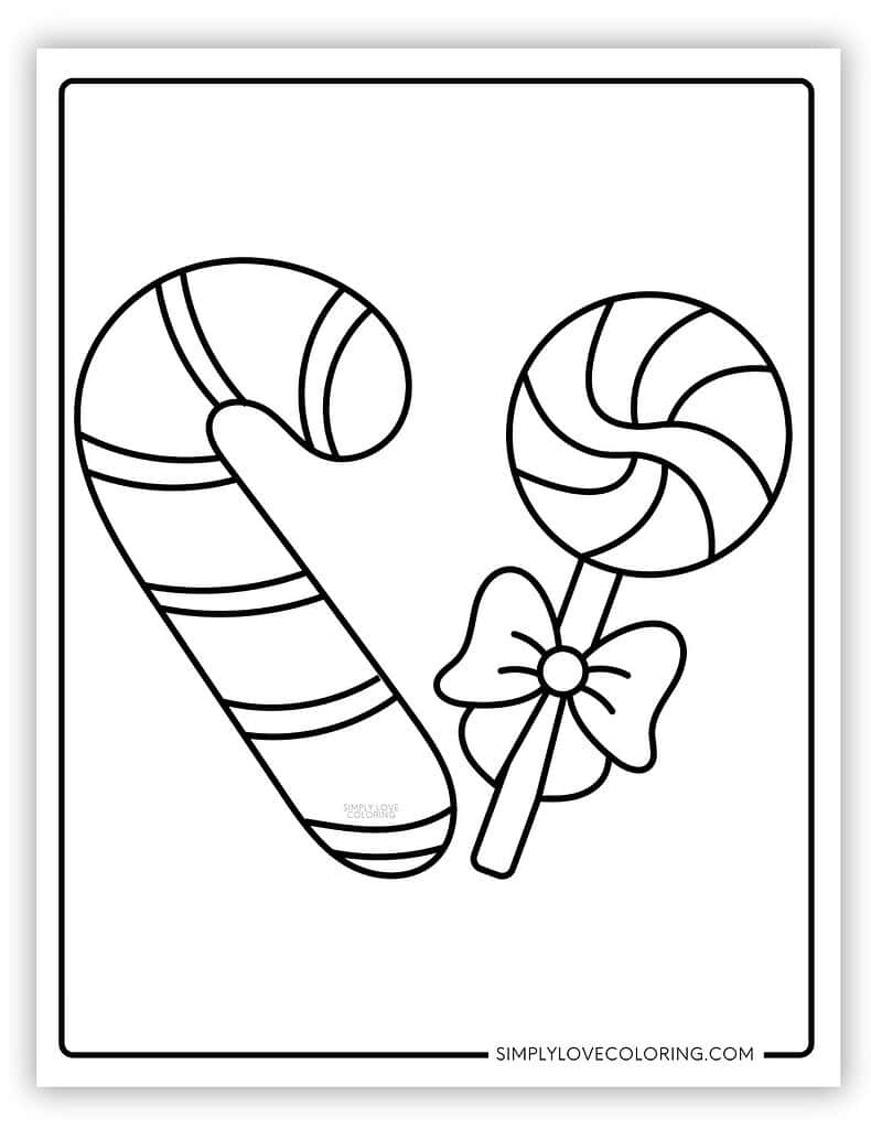 Candy cane and lollipop candy cane coloring page